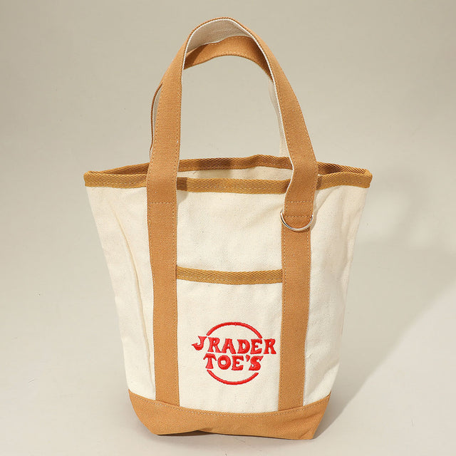 Madeline Love Khaki Jrader Toes Message Embroidered Small Multi Purpose Canvas Tote Bag - Bags & Wallets