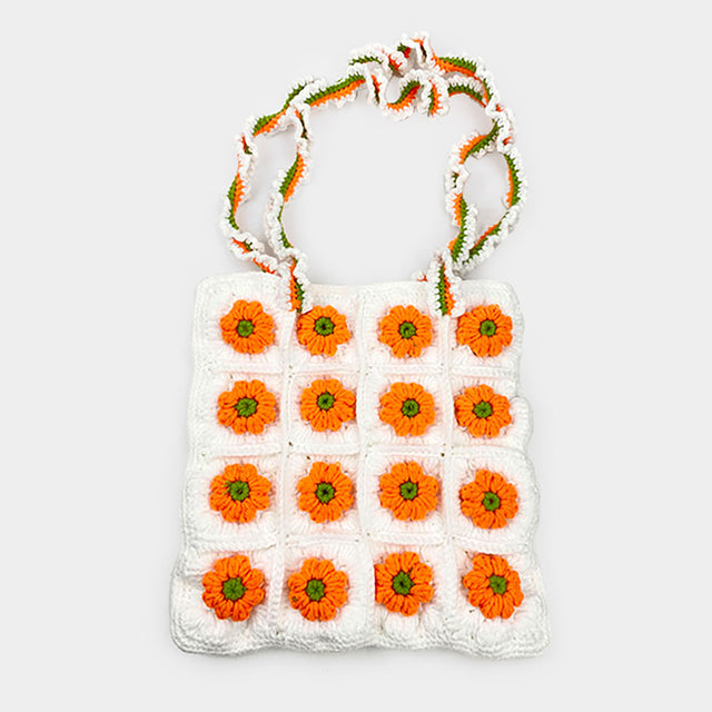 Madeline Love White, Yellow Granny Square Flower Pattern Crochet Tote Bag - Bags & Wallets
