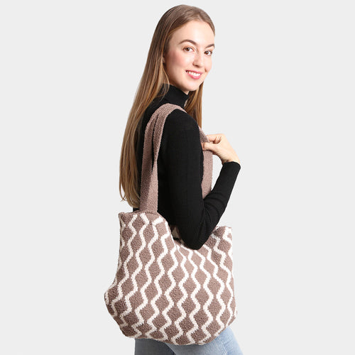 Chevron Knit Tote Bag - Taupe