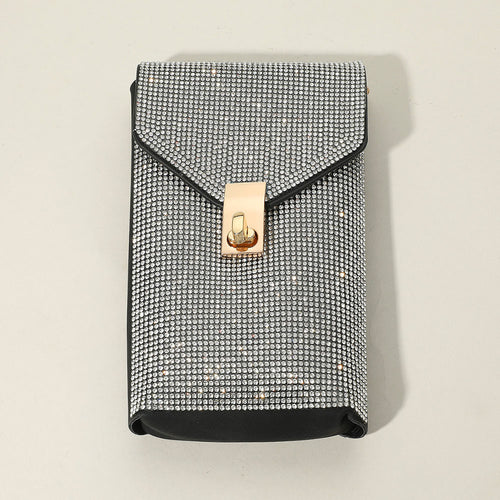 Bling Studded Rectangle Flap Crossbody Cellphone Bag - Clear, Gold