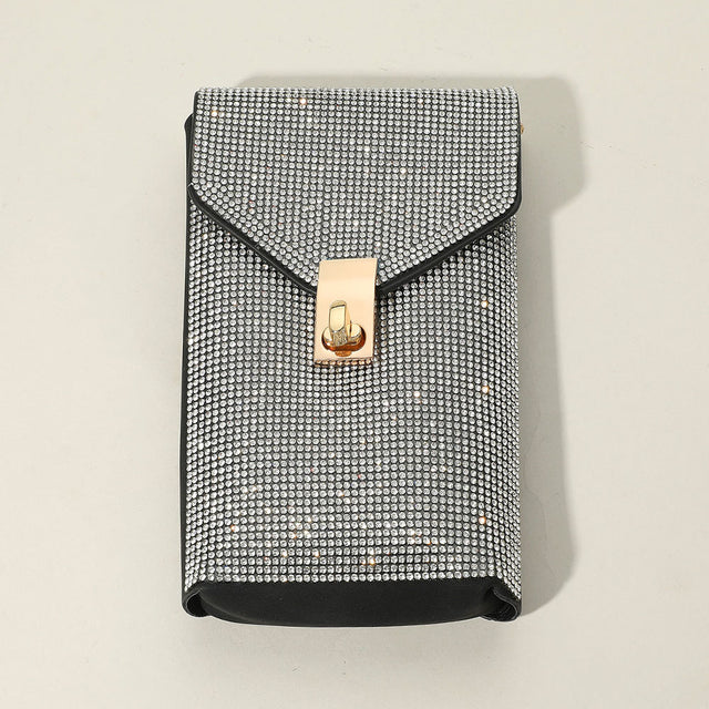 Madeline Love Clear, Gold Bling Studded Rectangle Flap Crossbody Cellphone Bag - Bags & Wallets