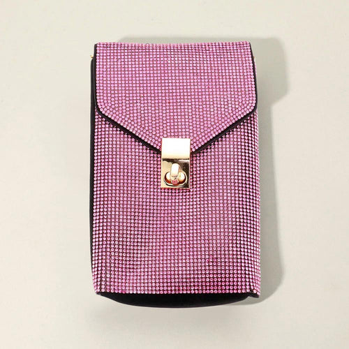 Bling Studded Rectangle Flap Crossbody Cellphone Bag - Gold, Pink