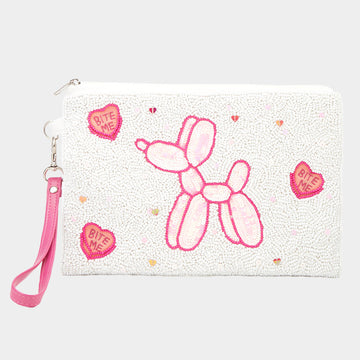 Madeline Love Pink Balloon Dog Heart Beaded Wristlet Clutch Bag - Bags & Wallets