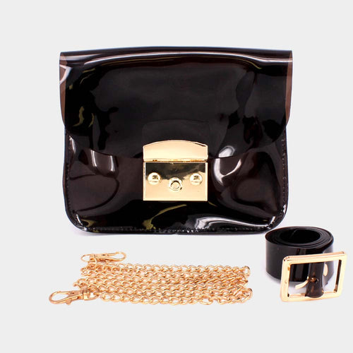 Transparent Jelly Fanny Pack / Belt / Crossbody Bag - Black