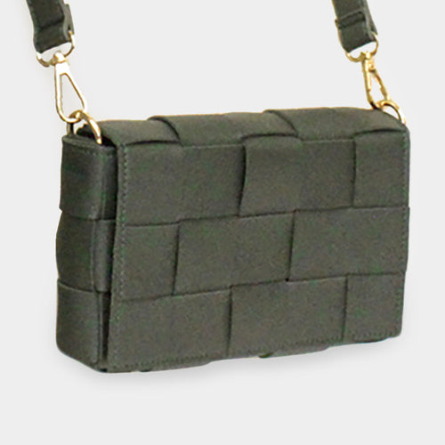 Faux Leather Woven Crossbody / Fanny Pack / Belt Bag - Green
