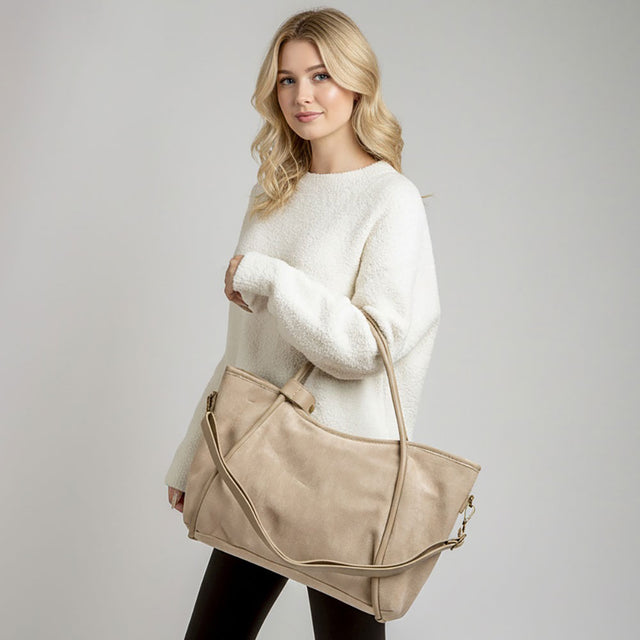 Madeline Love Beige Faux Suede Plain Shoulder Bag - Bags & Wallets