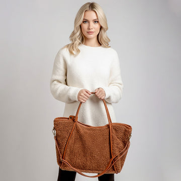 Madeline Love Camel Sherpa Plain Shoulder Bag - Bags & Wallets