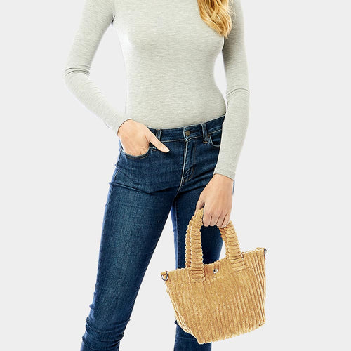 Wide Wale Corduroy Tote / Crossbody Bag - Beige
