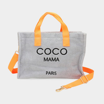 Madeline Love Gray COCO MAMA Message Pointed Terry Small Tote Bag / Crossbody Bag - Bags & Wallets