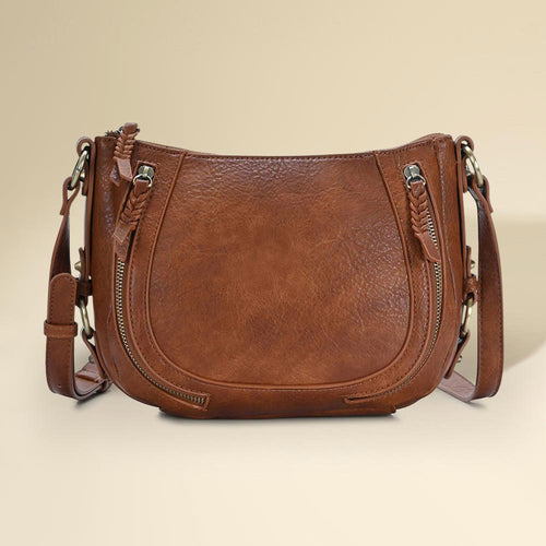 Faux Leather Compact Crossbody Bag - Tan