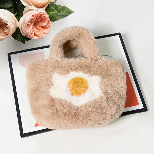 Flower Pointed Faux Fur Mini Tote Bag - Beige
