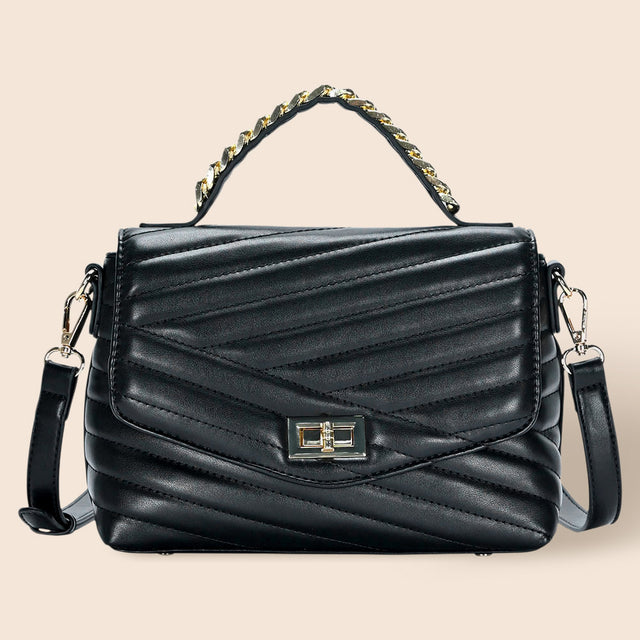 Madeline Love Black Line Detailed Faux Leather Tote Crossbody Bag - Bags & Wallets
