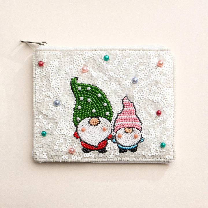 Multi Holiday Gnomes Seed Beaded Mini Pouch Bag
