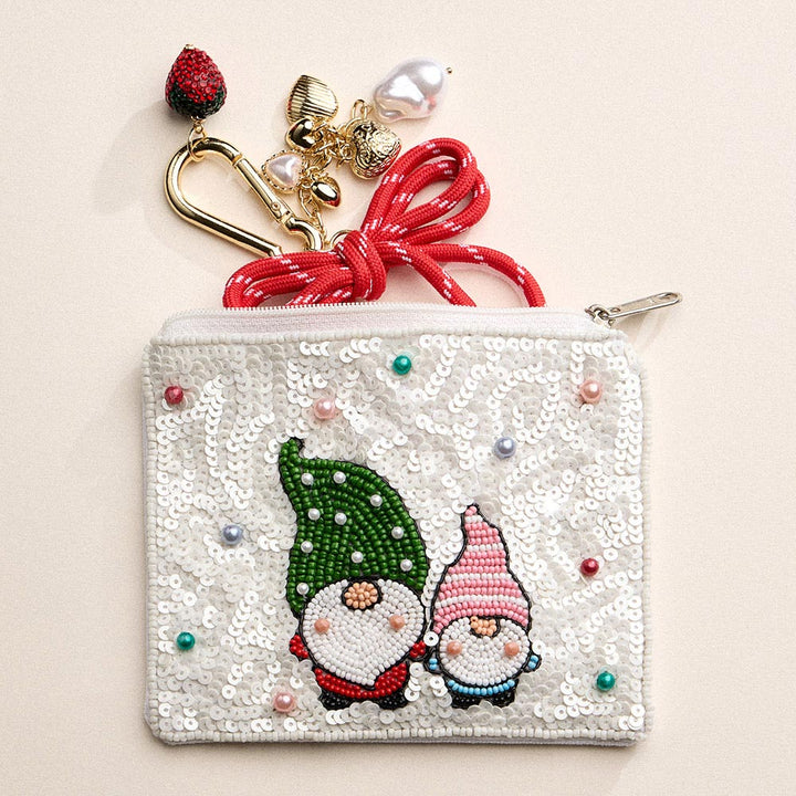 Multi Holiday Gnomes Seed Beaded Mini Pouch Bag
