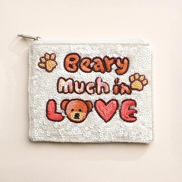 Madeline Love Multi BEARY MUCH IN LOVE Message Sequin Seed Beaded Mini Pouch Bag - Bags & Wallets