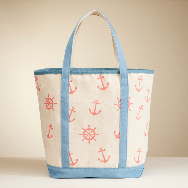 Light Blue Anchor Wheel Printed Tote Bag