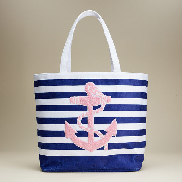 Navy Anchor Striped Tote Bag