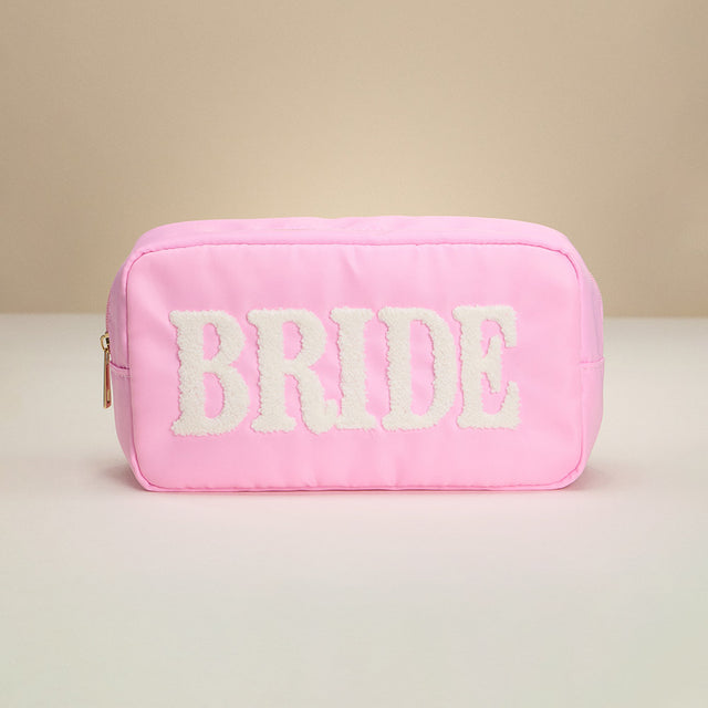 Madeline Love Pink BRIDE Message Patch Embroidered Pouch Bag / Organizer - Beauty & Cosmetics