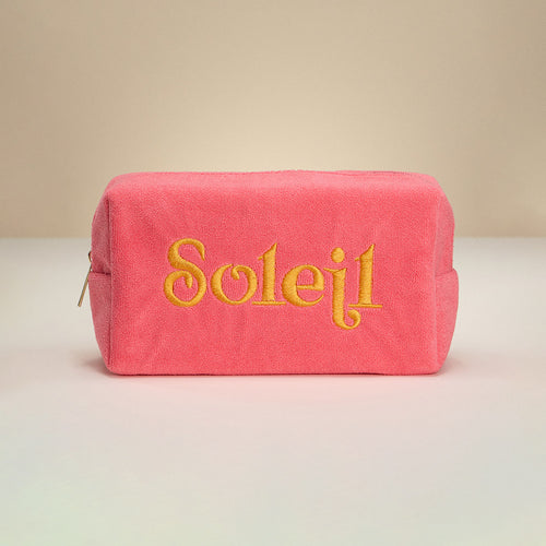 SOLEIL Message Embroidered Cosmetic Pouch Bag / Organizer - Pink