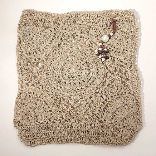 Crochet Pearl Bead Cluster Charm Tote Bags - Neutral
