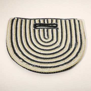 Madeline Love Black, Gold Round Stripped Knitted Woven Tote Bag - Bags & Wallets