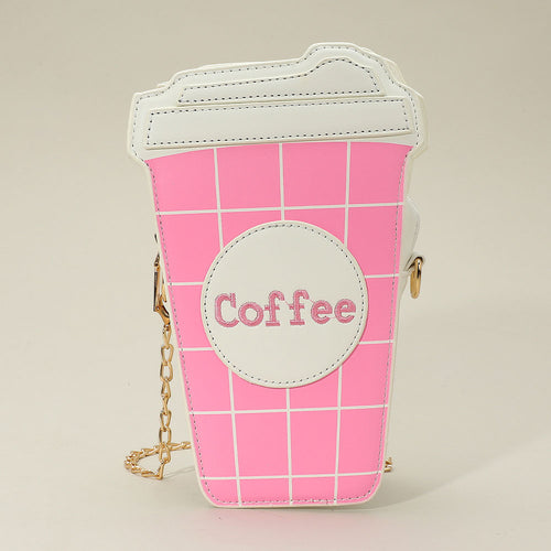 Faux Leather Coffee Cup Crossbody Bag - Pink