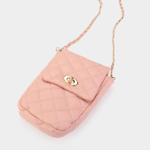 Faux Leather Quilted Mini Crossbody Bag - Pink
