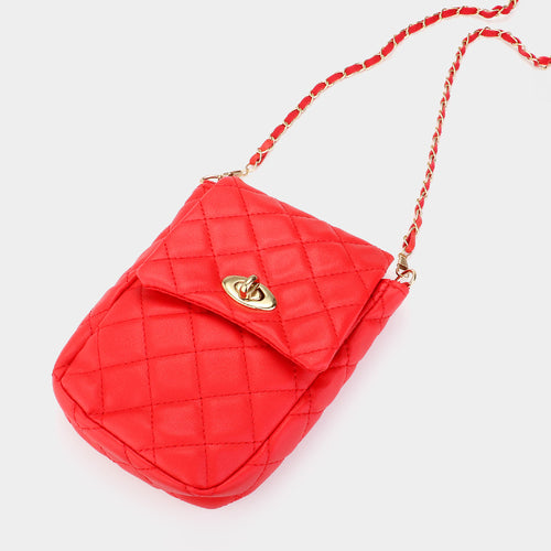 Faux Leather Quilted Mini Crossbody Bag - Red