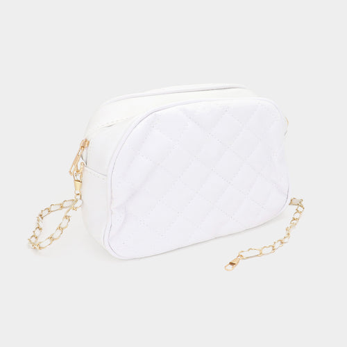 Faux Leather Quilted Crossbody Bag - White