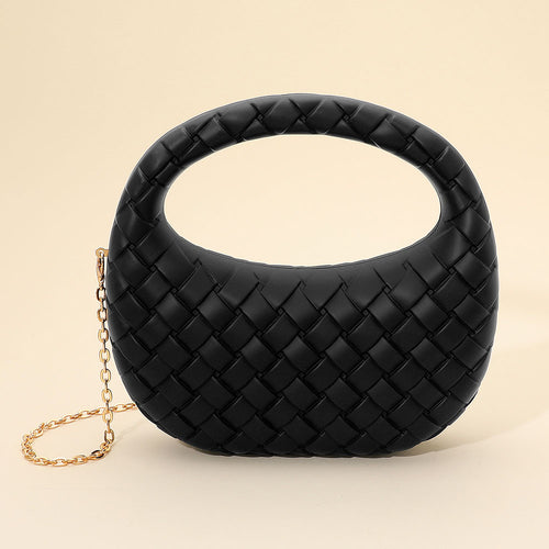 Hard Shell Braided Woven Top Handle Crossbody Handbag - Black