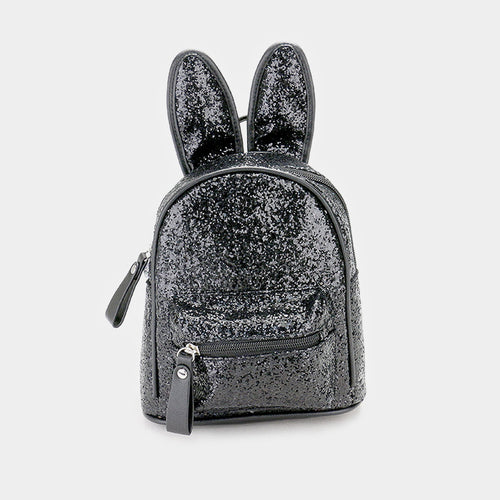 Sequin Cute Bunny Ears Mini Backpack Bag - Black