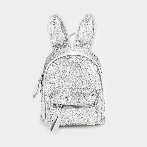 Sequin Cute Bunny Ears Mini Backpack Bag - Silver