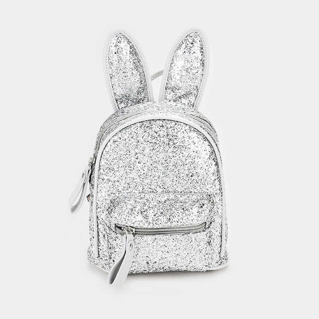 Madeline Love Silver Sequin Cute Bunny Ears Mini Backpack Bag - Bags & Wallets