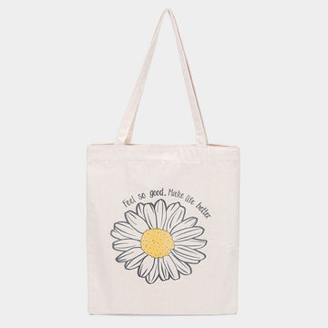 Madeline Love Neutral Feel so good Make life better Daisy Flower Print Canvas Eco Bag - Bags & Wallets
