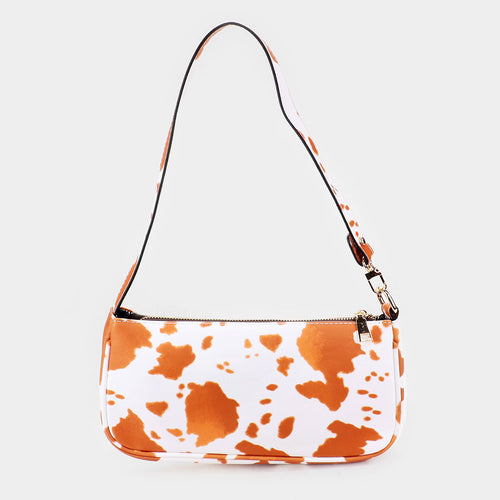 Cow Pattern Faux Leather Shoulder Bag - Beige