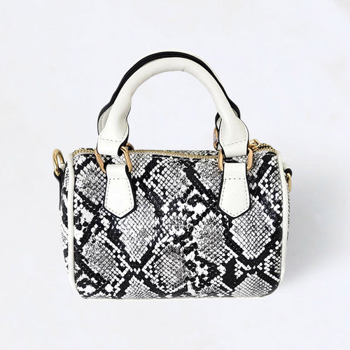 Snake Skin Patterned Tote / Crossbody Bag - White