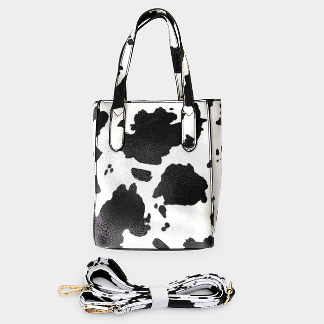 Madeline Love Black Cow Patterned Rectangle Tote / Crossbody Bag - Bags & Wallets