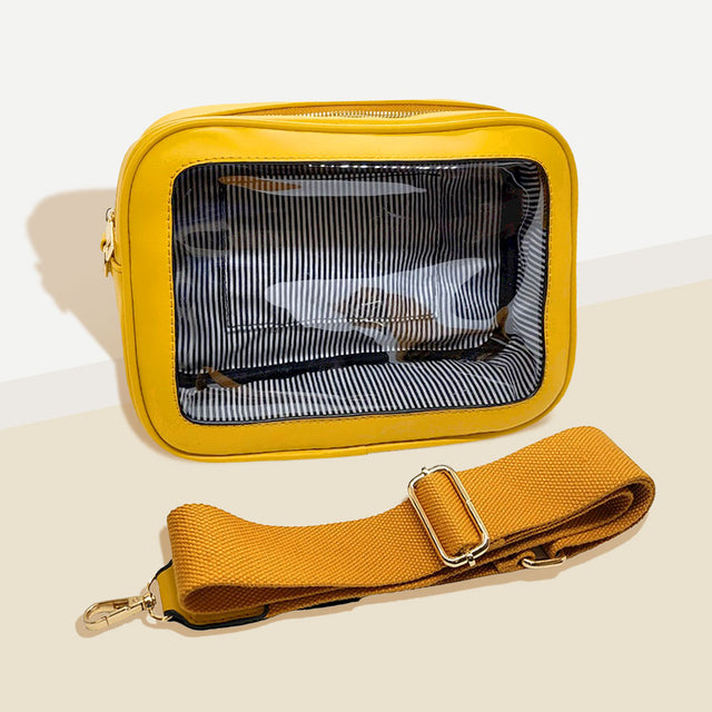 Madeline Love Yellow Transparent Front Pointed Solid Faux Leather Crossbody Bag - Bags & Wallets
