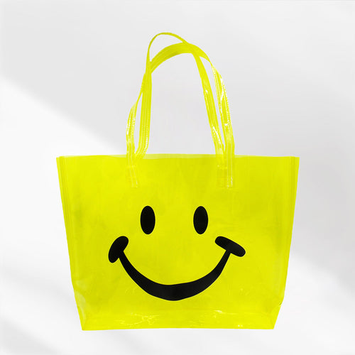 Smile Face Printed Transparent Tote Bag / Shoulder Bag - Yellow