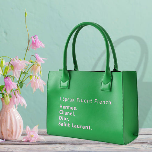I Speak Fluent French Message Tote Bag / Shoulder Bag - Pink&Green