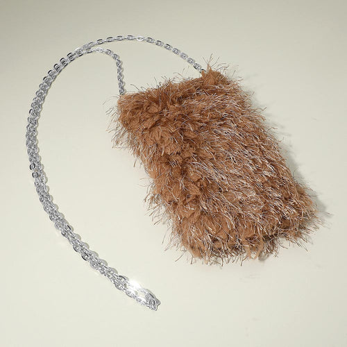 Fluffy Faux Fur Crossbody Phone Case Bag - Beige