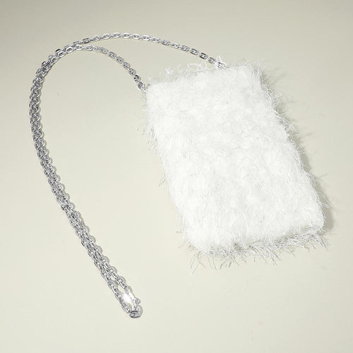 Fluffy Faux Fur Crossbody Phone Case Bag - White