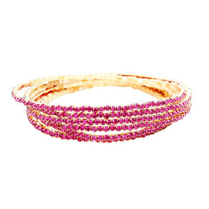 Fuchsia 6PCS - Rhinestone Multi Layered Stretch Evening Bracelets, Perfect for a formal event or adding some glam to your everyday look. The sparkling rhinestones will catch the light and make you shine! Get ready to turn heads and feel confident with each wear. The ideal choice for making a lovely gift to your loved ones.