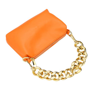 Orange Faux Leather Solid Mini Tote, Crossbody Bag Set, Ladies Shoulder Bag Vintage Leather Thick Chain Crossbody Bag. Travel in style with this two-in-one faux leather set bag! Ditch the hassle and look cute as heck with this savvy set! Great as a Birthday, Christmas, Anniversary Gift, Cumpleanos, Navidad, Anniversario, etc