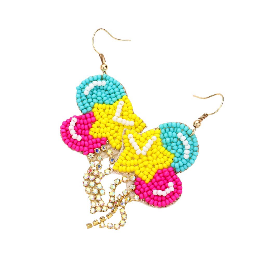 Felt Back Seed Beaded Star Balloon Dangle Earrings, Enhance your outfit with these unique earrings. Made with high-quality materials, these earrings feature a trendy seed beaded design and a fun star balloon dangle. Perfect for adding a touch of whimsy to any look.