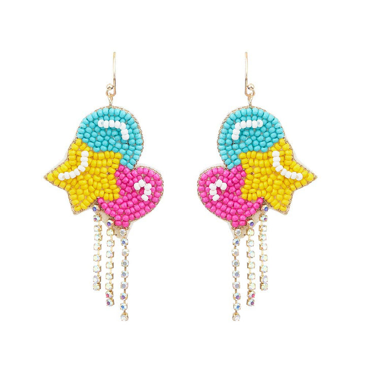 Felt Back Seed Beaded Star Balloon Dangle Earrings, Enhance your outfit with these unique earrings. Made with high-quality materials, these earrings feature a trendy seed beaded design and a fun star balloon dangle. Perfect for adding a touch of whimsy to any look.