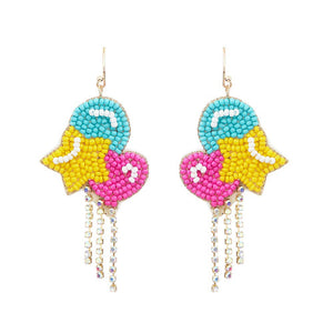 Felt Back Seed Beaded Star Balloon Dangle Earrings, Enhance your outfit with these unique earrings. Made with high-quality materials, these earrings feature a trendy seed beaded design and a fun star balloon dangle. Perfect for adding a touch of whimsy to any look.