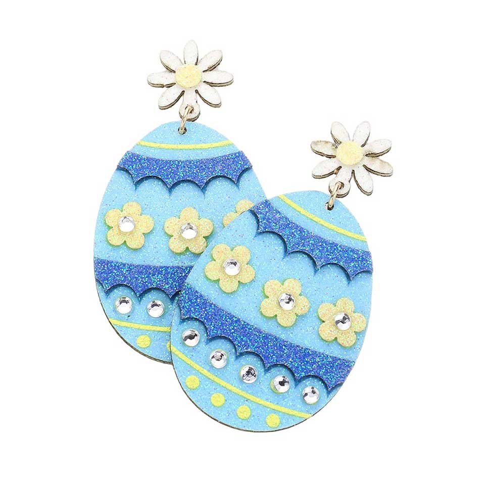 Blue Flower Decorated Easter Egg Dangle Earrings, These elegant earrings are the perfect accessory for your spring wardrobe. Made with delicate flower decorations, these earrings are sure to add a touch of charm to any outfit. Crafted with high-quality materials, they are durable and comfortable to wear. Elevate your style!