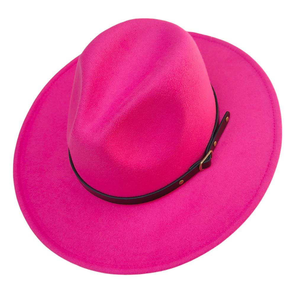 Fuchsia-Belt Band Pointed Fedora Hat. Made with a stylish belt band and pointed brim, this hat is the perfect accessory for a sophisticated look. The high-quality material ensures long-lasting wear and a comfortable fit. Elevate your style with this must-have hat.