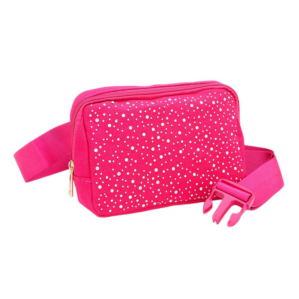 Fuchsia Bling Sling Bag Fanny Bag Belt Bag, is both stylish and functional. With its adjustable shoulder strap, it is conveniently worn across the body for hands-free convenience and a secure fit. Its sleek design features bling detailing, making it perfect for everyday wear. A functional companion for outdoor activities.
